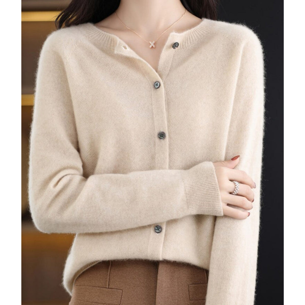 Adelaide wool blend cardigan in khaki