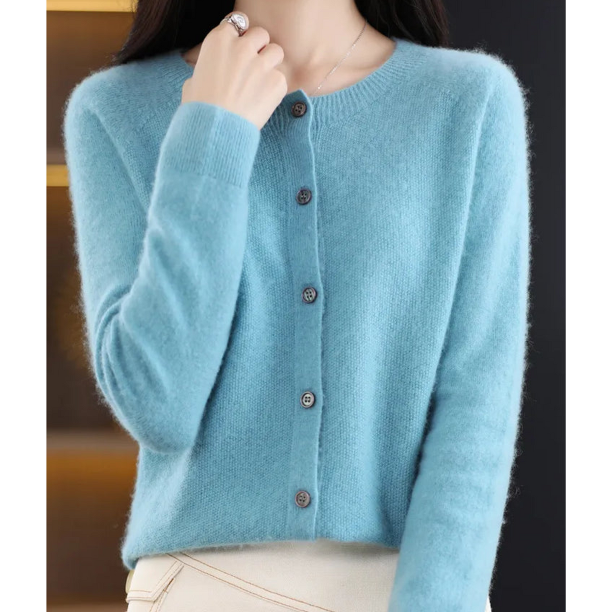 Adelaide wool blend cardigan in light turquoise