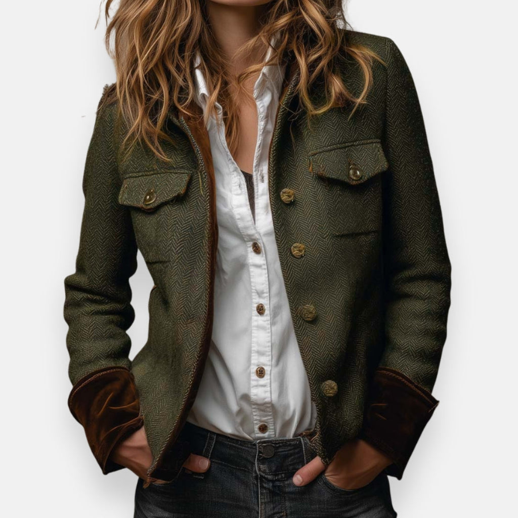 Eleanor herringbone tweed jacket, front view