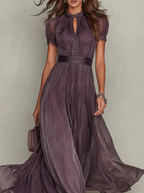 Violetta – High Neck Chiffon Maxi Dress | Lace Trim & Swing Skirt