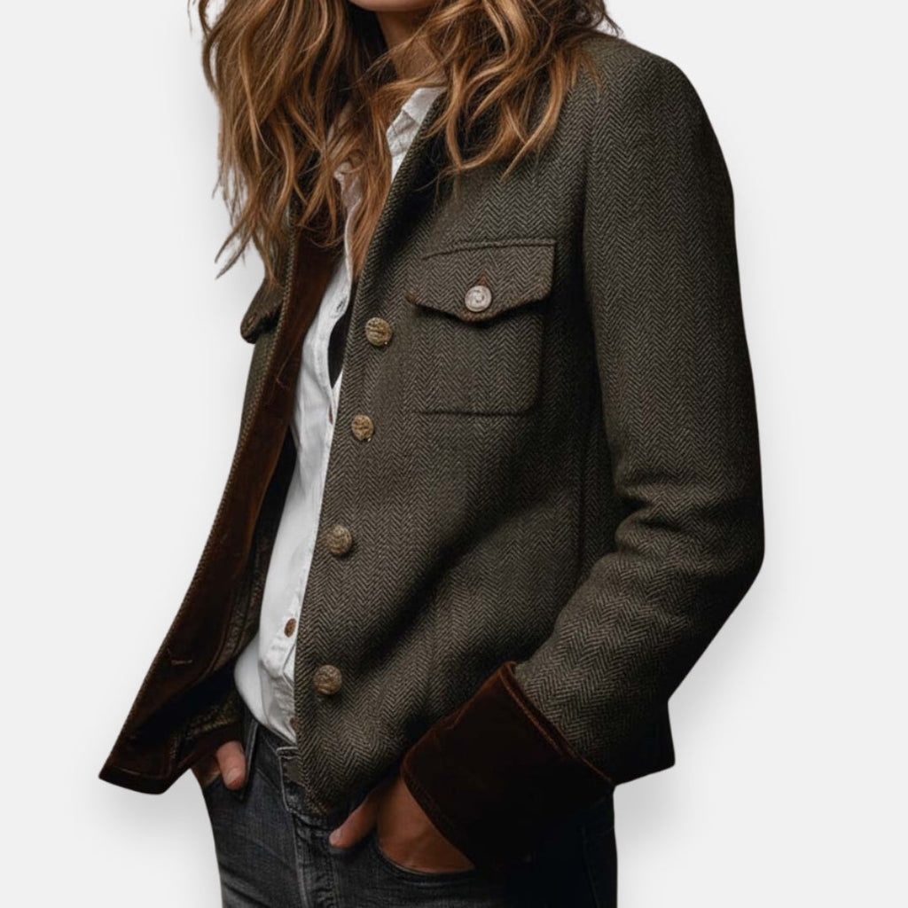 Eleanor herringbone tweed jacket, detail view
