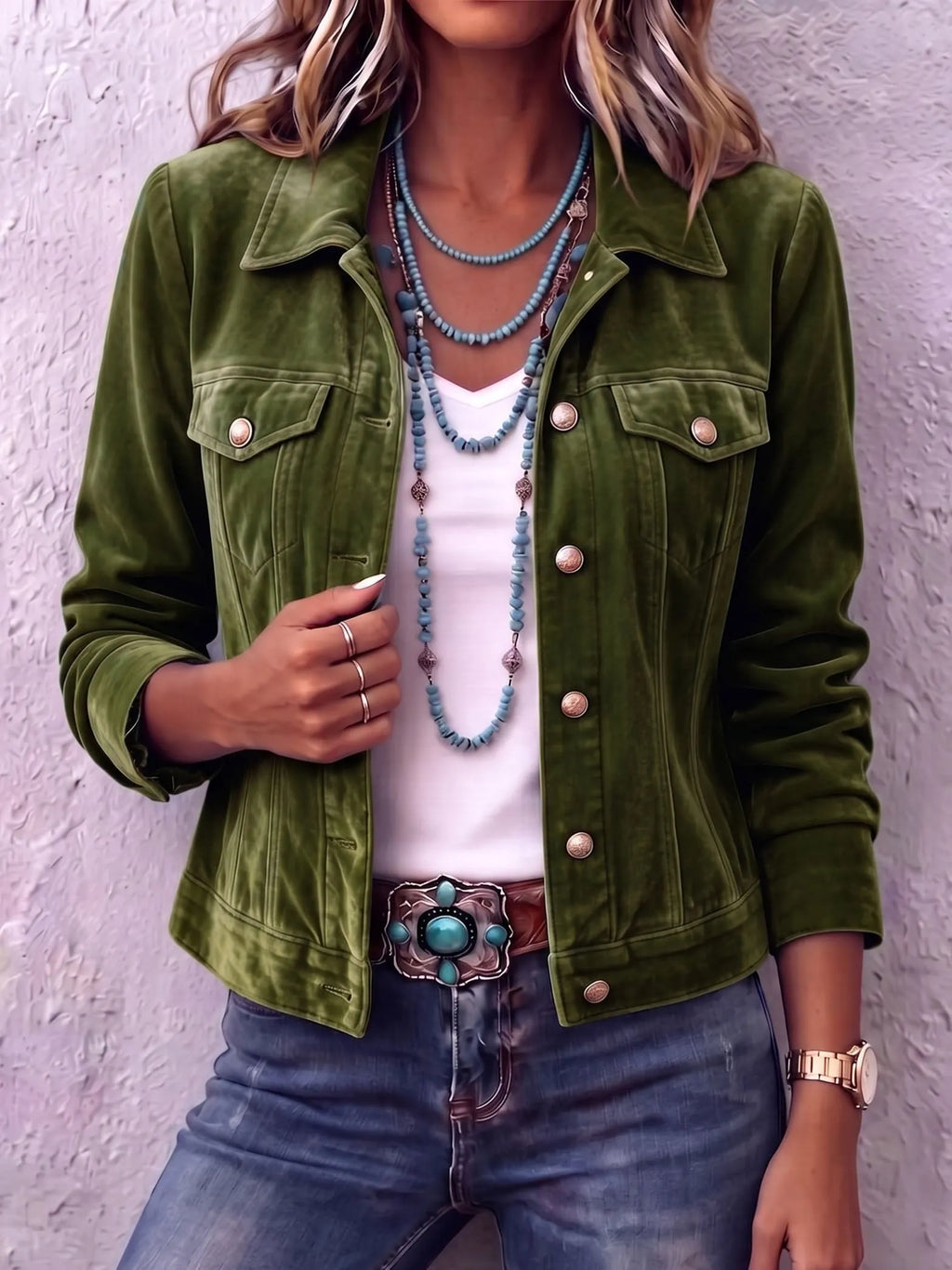 Amandria – Vintage Wash Button Up Jacket | Chest Pockets, Classic Cut