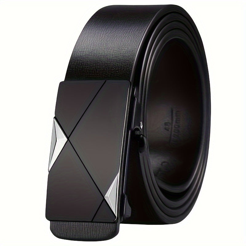 Preston automatic buckle leather belt, full length view