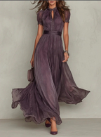 Violetta – High Neck Chiffon Maxi Dress | Lace Trim & Swing Skirt