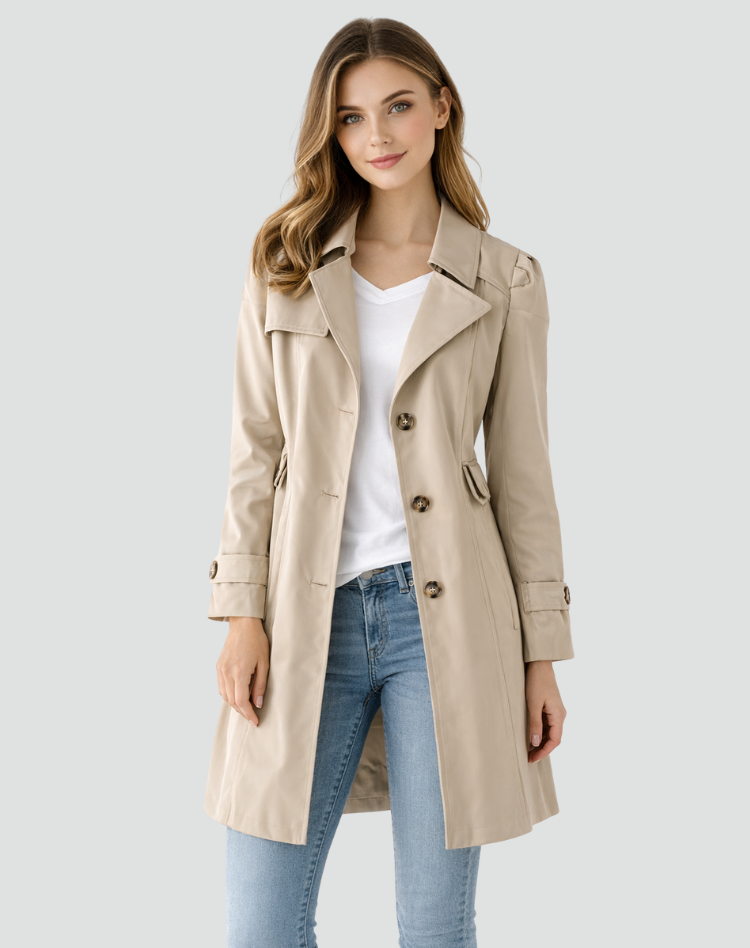 Women's Fitted Trench Coat | Mid-Length with Lapel Collar