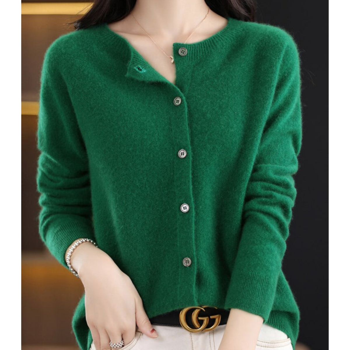 Adelaide wool blend cardigan in dark green