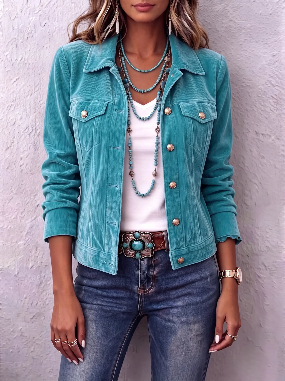 Amandria – Vintage Wash Button Up Jacket | Chest Pockets, Classic Cut