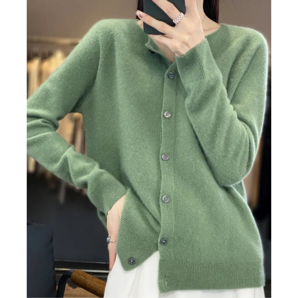 Adelaide wool blend cardigan in light green