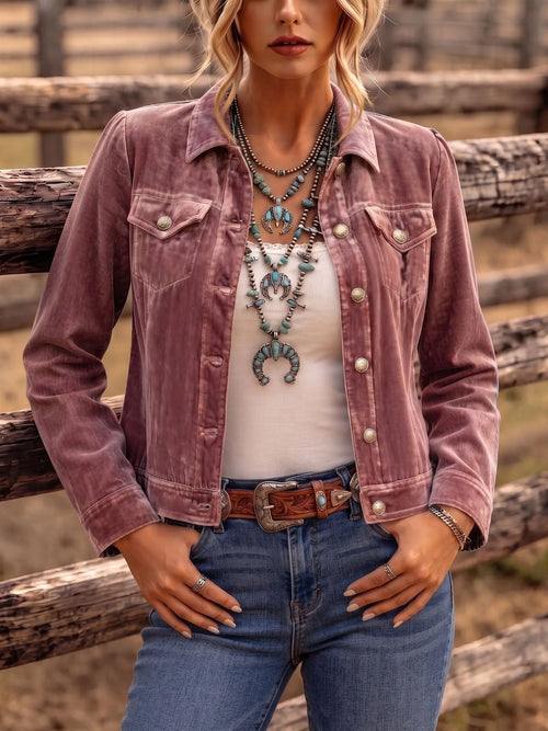 Amandria – Vintage Wash Button Up Jacket | Chest Pockets, Classic Cut