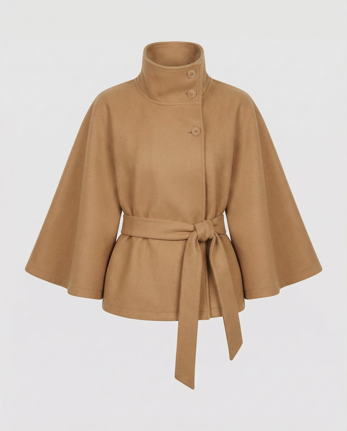 Marisol – Wool Blend Cape Jacket | Belted Waist, High Collar