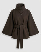 Marisol – Wool Blend Cape Jacket | Belted Waist, High Collar