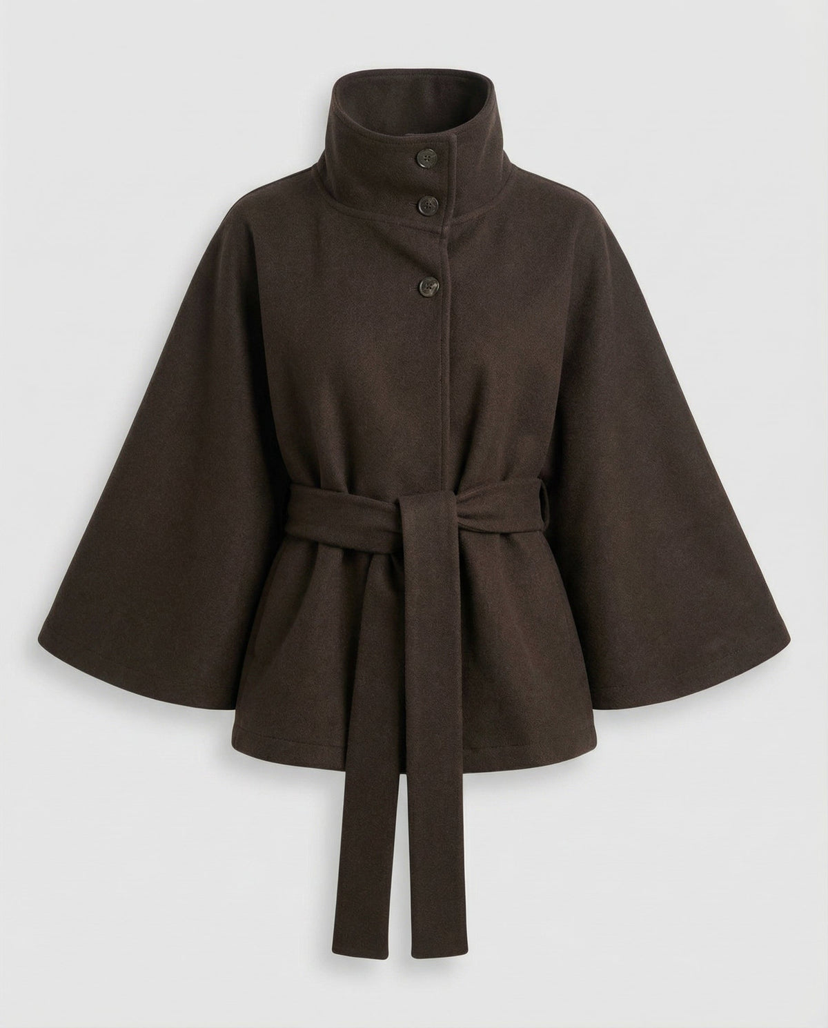 Marisol – Wool Blend Cape Jacket | Belted Waist, High Collar