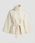 Marisol – Wool Blend Cape Jacket | Belted Waist, High Collar