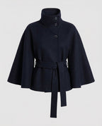 Marisol – Wool Blend Cape Jacket | Belted Waist, High Collar