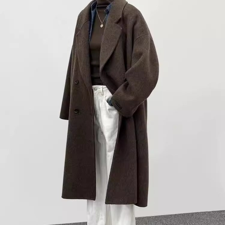 Women's Oversized Long Wool Blend Coat in Mocha Brown