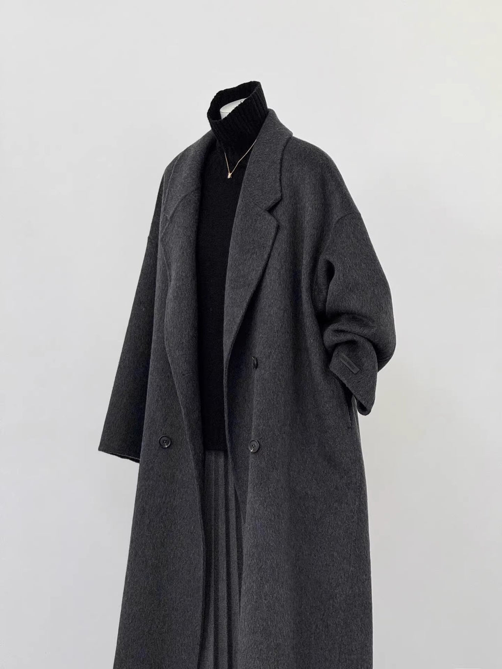 Women's Oversized Long Wool Blend Coat in Black Gray