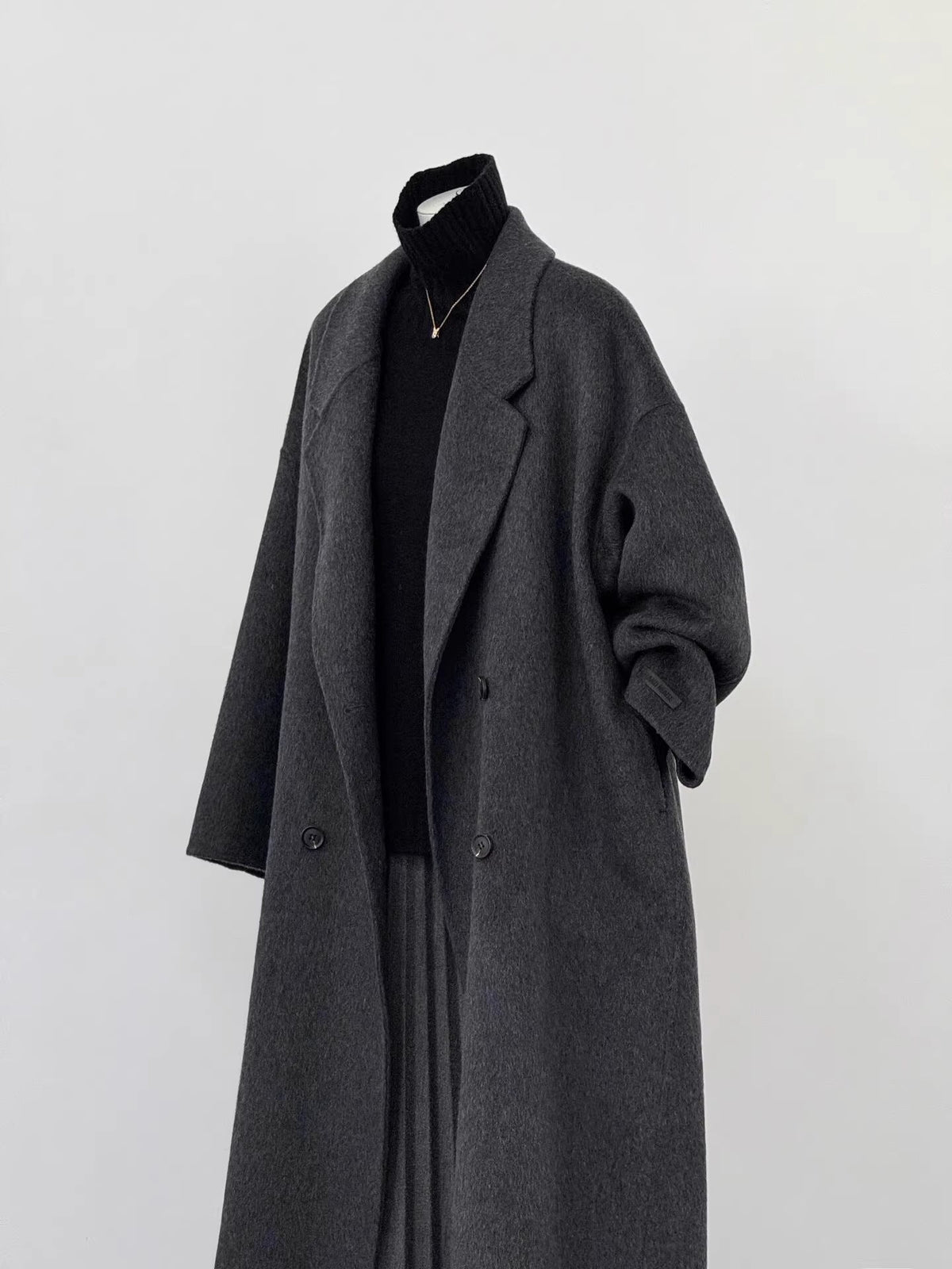Women's Oversized Long Wool Blend Coat in Black Gray