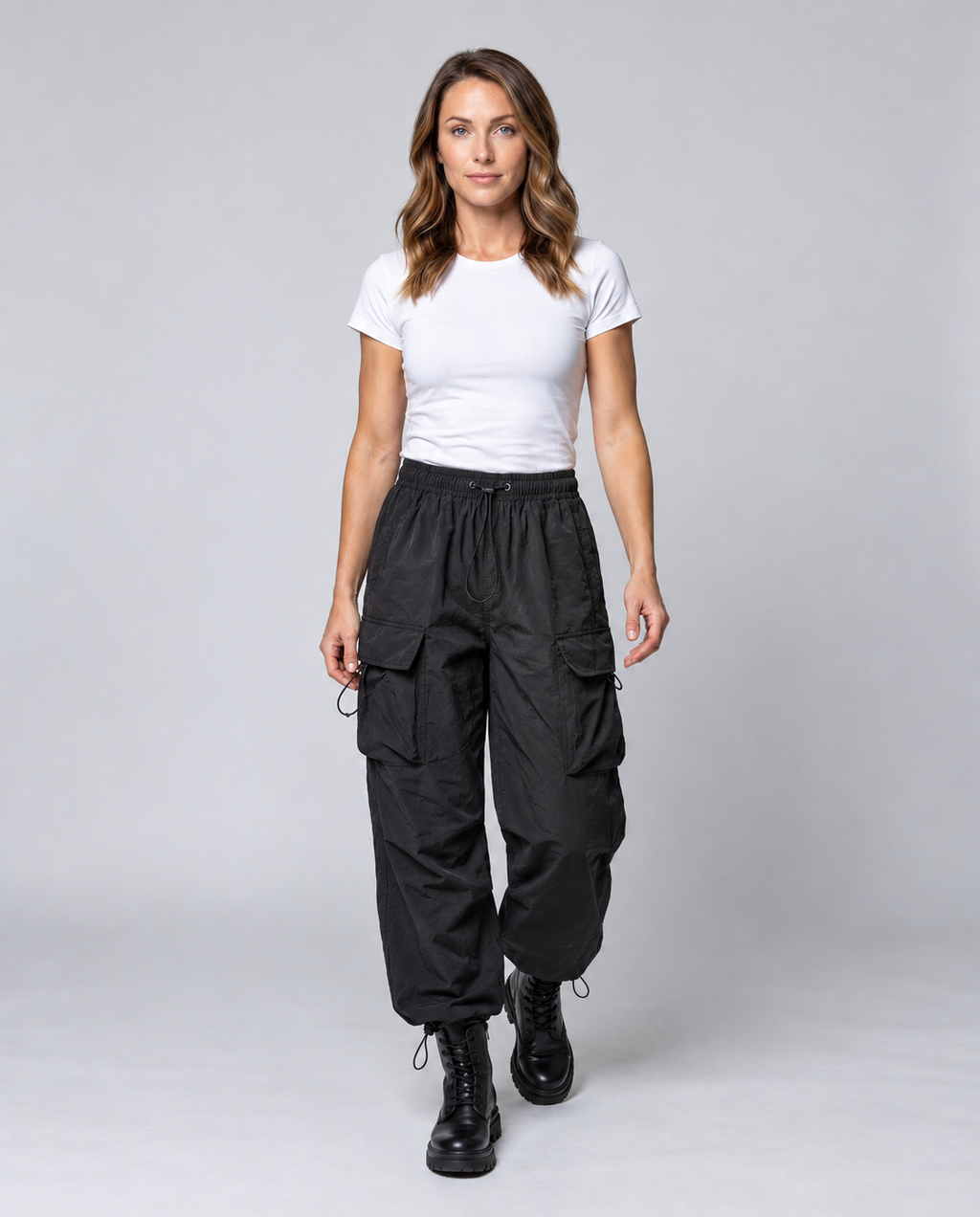 Women's Balloon Leg Cargo Pants – full-length front view