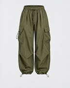 Women's Balloon Leg Cargo Pants in Olive Green