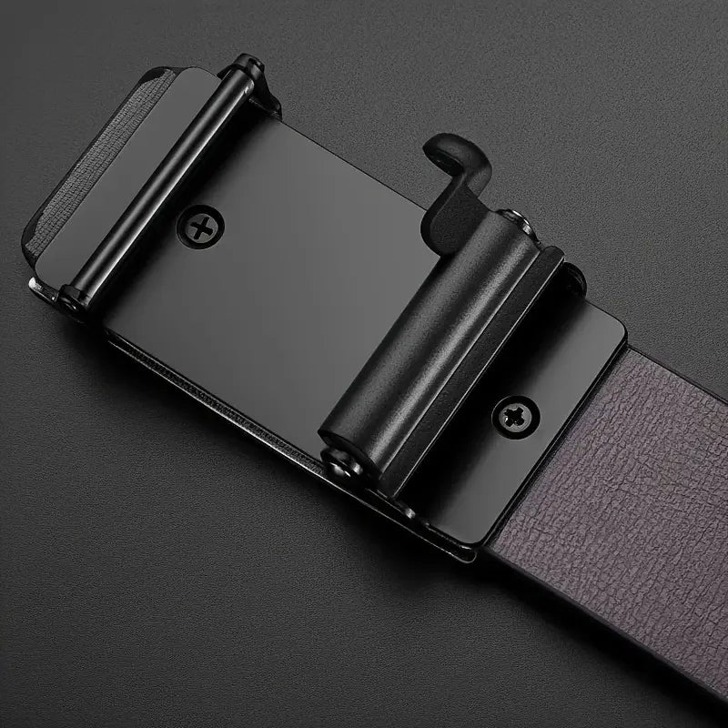 Preston automatic buckle leather belt, top view