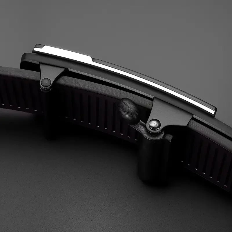 Preston automatic buckle leather belt, side view