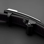 Preston automatic buckle leather belt, side view