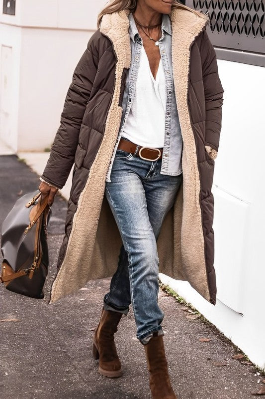 Nadine long teddy-lined coat