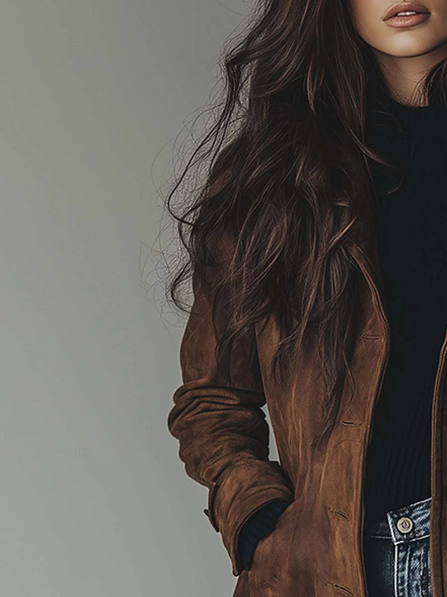 Beatrice vintage suede trench coat, back view
