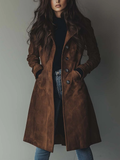 Genevieve vintage suede trench coat in brown