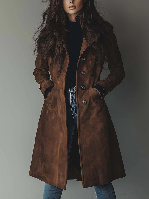 Beatrice vintage suede trench coat in brown