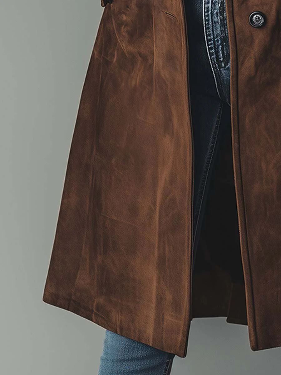 Beatrice vintage suede trench coat, side view