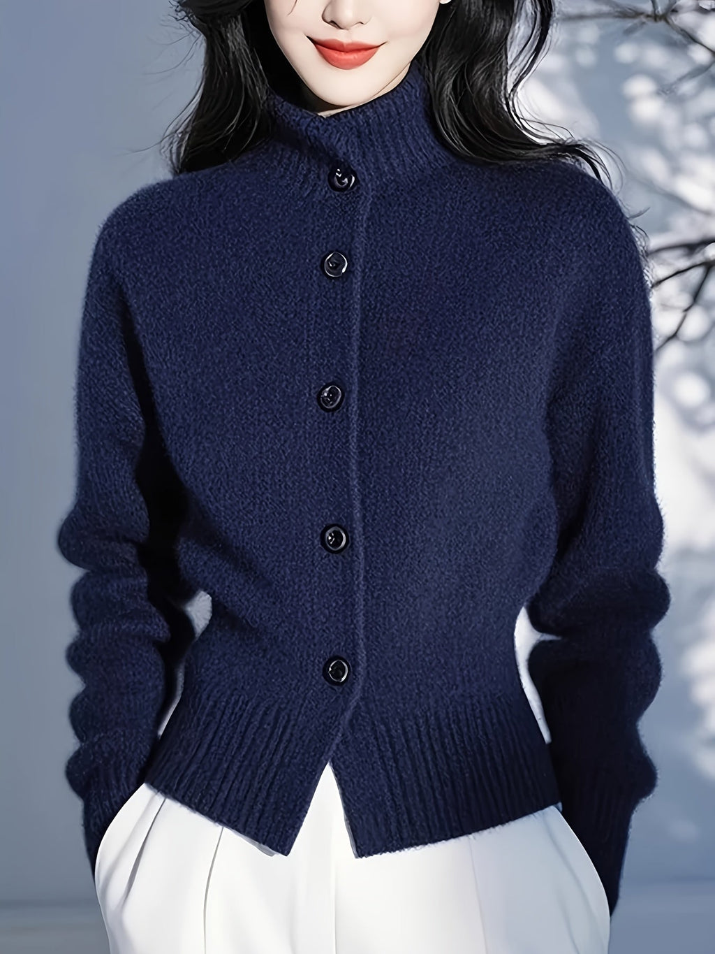 Rosalie Mock Neck Button Front Knit Cardigan – additional view 9