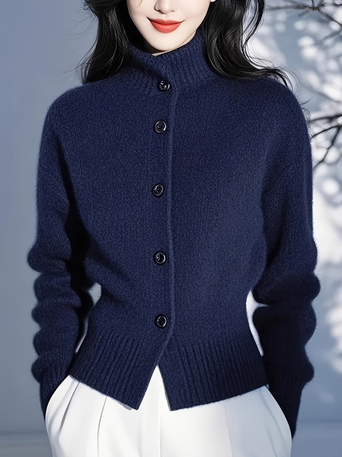 Rosalie Mock Neck Button Front Knit Cardigan – additional view 9
