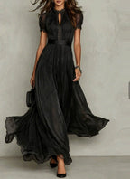Violetta – High Neck Chiffon Maxi Dress | Lace Trim & Swing Skirt