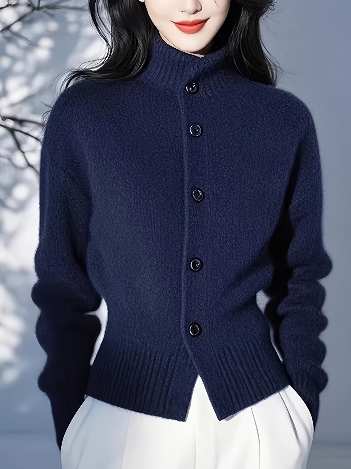 Rosalie Mock Neck Button Front Knit Cardigan – additional view 6