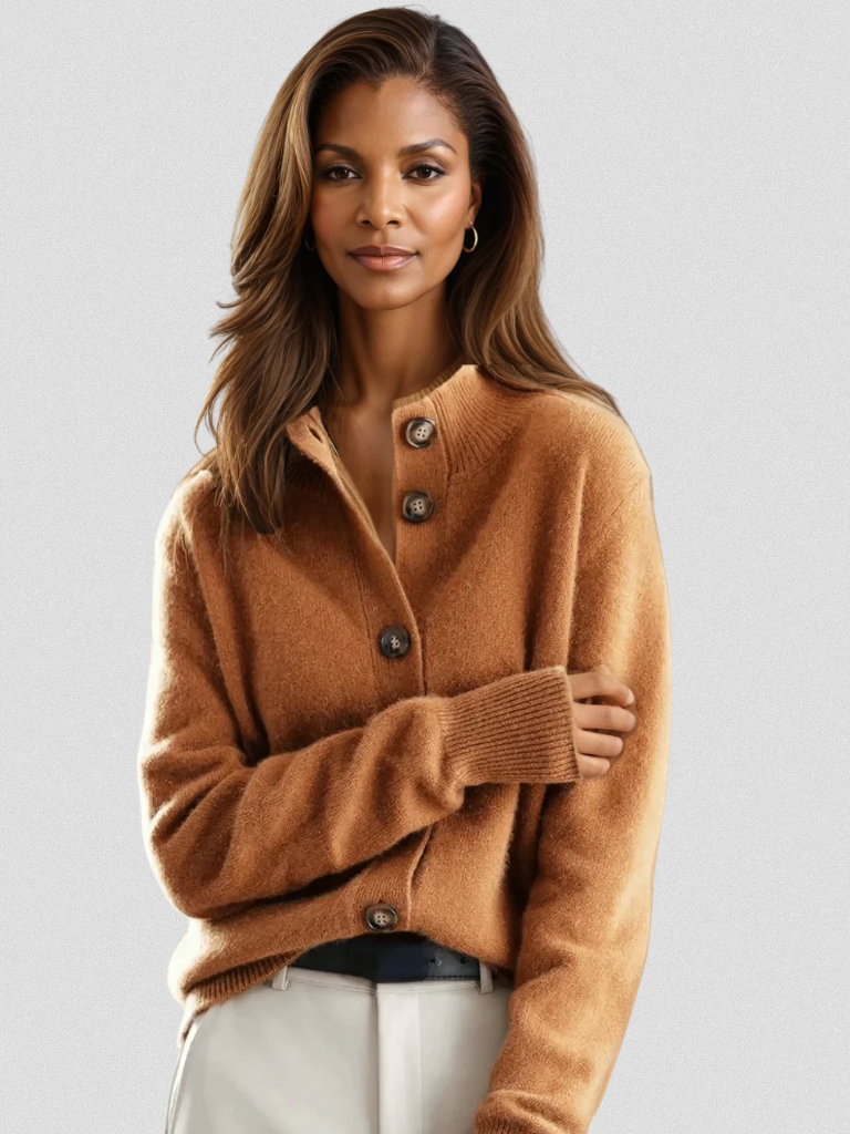 Penelope classic button cardigan in caramel