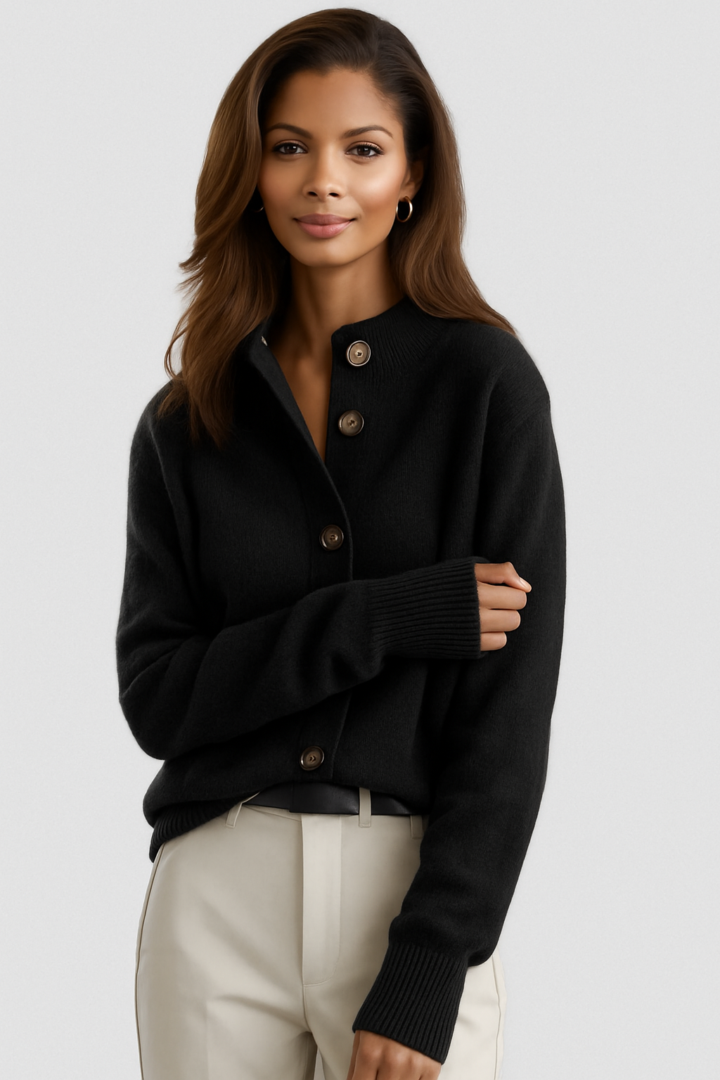 Penelope classic button cardigan in black