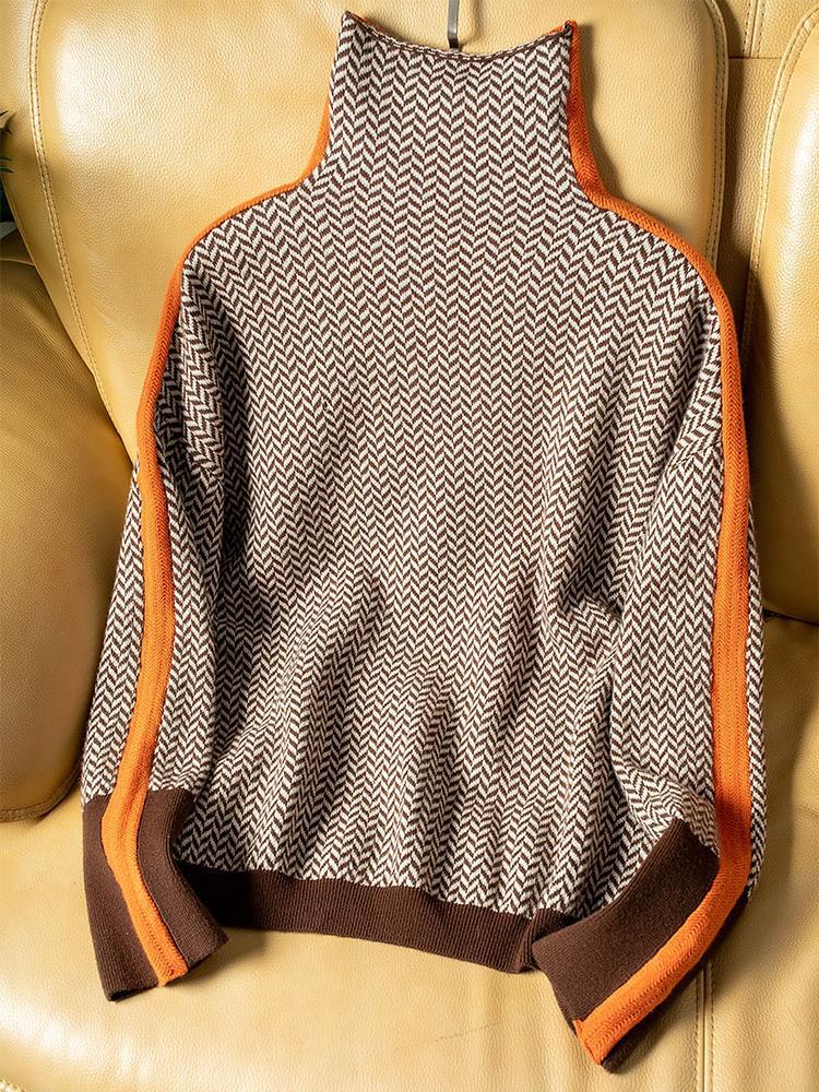 Odessa – Striped Turtleneck Sweater | Contrast Knit Pullover