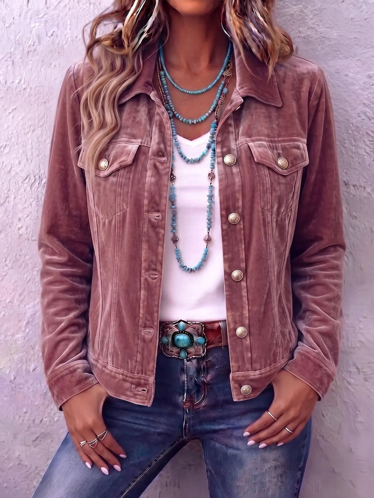 Amandria – Vintage Wash Button Up Jacket | Chest Pockets, Classic Cut