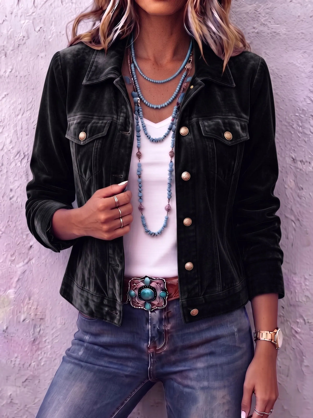 Amandria – Vintage Wash Button Up Jacket | Chest Pockets, Classic Cut