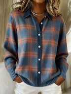 Rosalind checkered knit cardigan in blue and orange