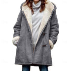 Marguerite Hooded Button Front Winter Coat in Gray