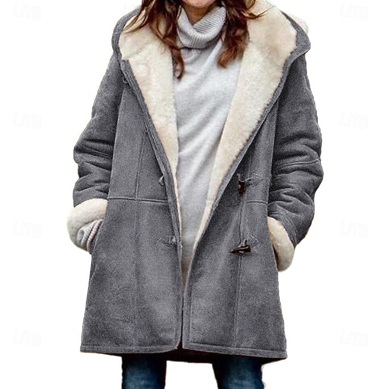 Marguerite Hooded Button Front Winter Coat in Gray