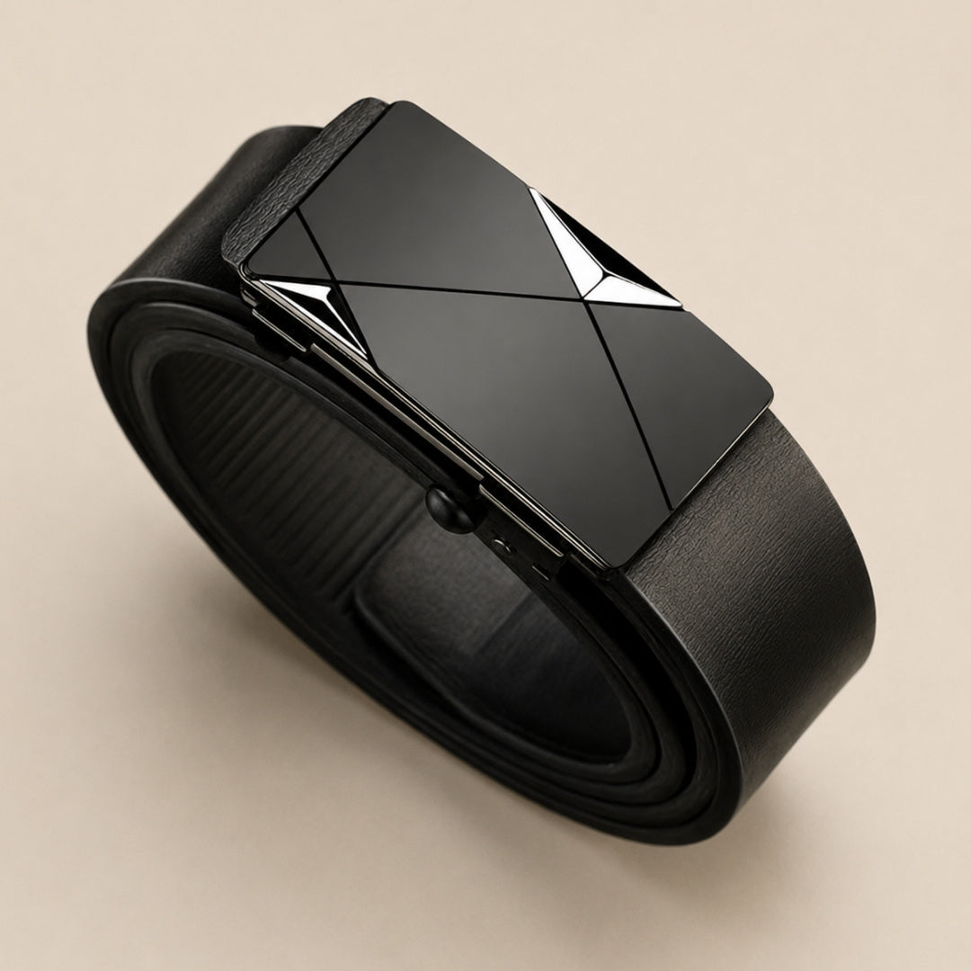 Preston automatic buckle leather belt in silver
