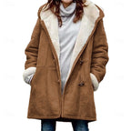 Marguerite Hooded Button Front Winter Coat in Khaki