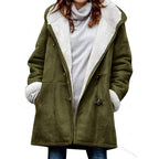 Marguerite Hooded Button Front Winter Coat in Army Green