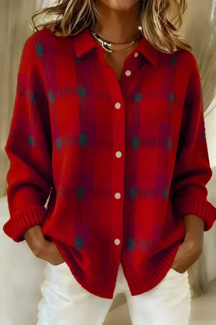 Rosalind checkered knit cardigan in red