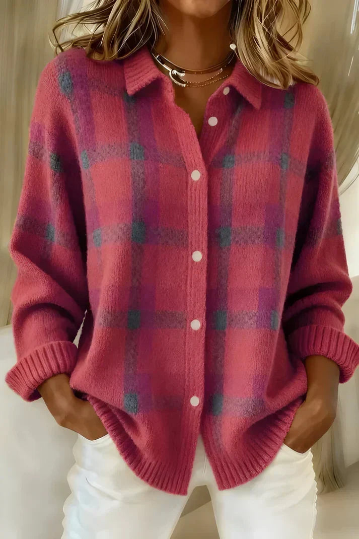 Rosalind checkered knit cardigan in pink
