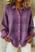 Rosalind checkered knit cardigan in purple