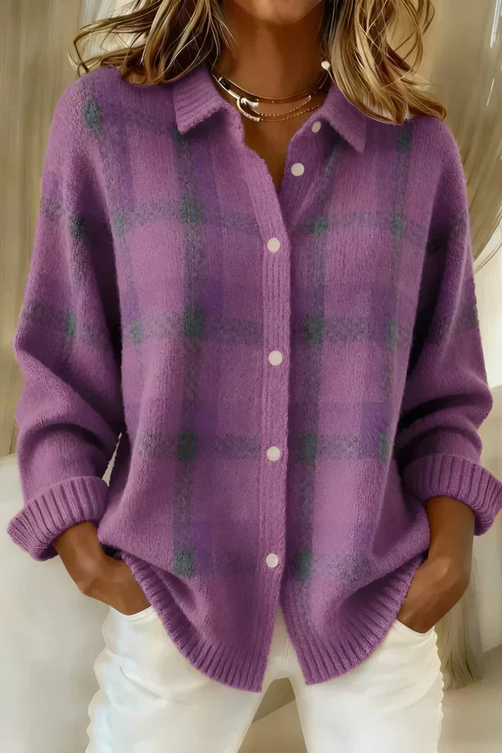 Rosalind checkered knit cardigan in purple
